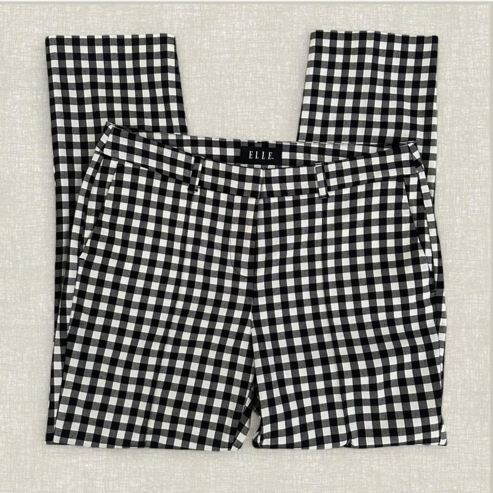 ELLE Collection Black White Gingham‎ Slim Straight Leg Ankle Pants Size 6